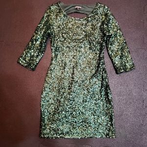 Green sequin mini dress w keyhole back